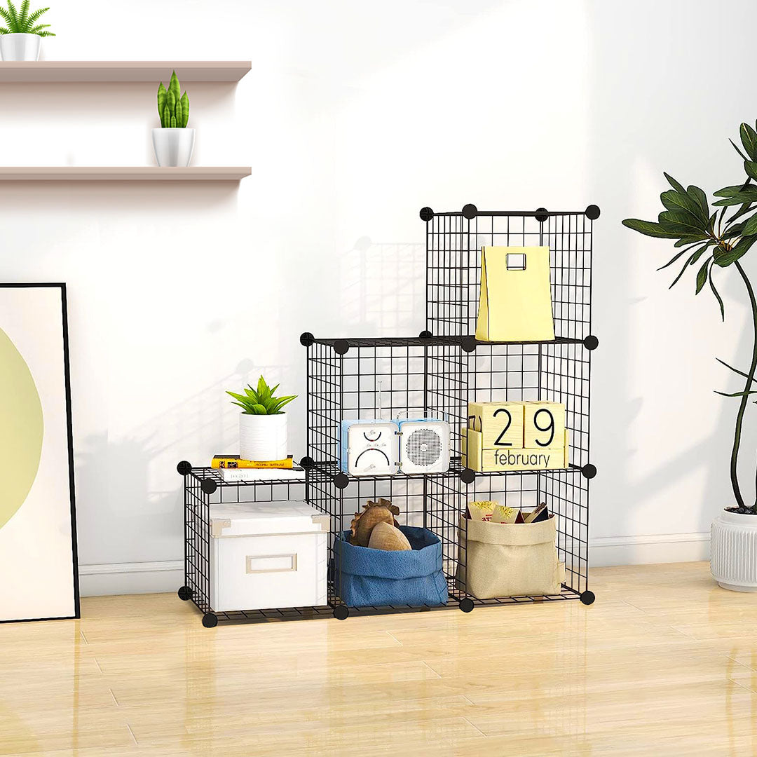 SOGA Black Portable 6-Cube 3 Column Storage Organiser Foldable DIY Modular Grid Space Saving Shelf - Cafe Supply