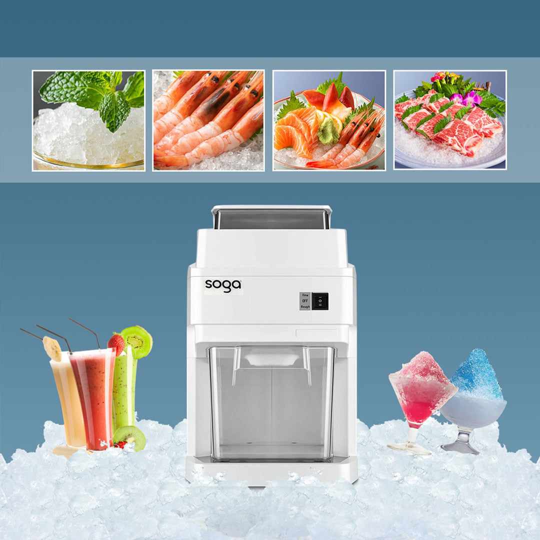 SOGA 300 Watts Electric Ice Shaver Crusher Slicer Snow Cone Maker Commercial Tabletop Machine 120kgs/h White - Cafe Supply