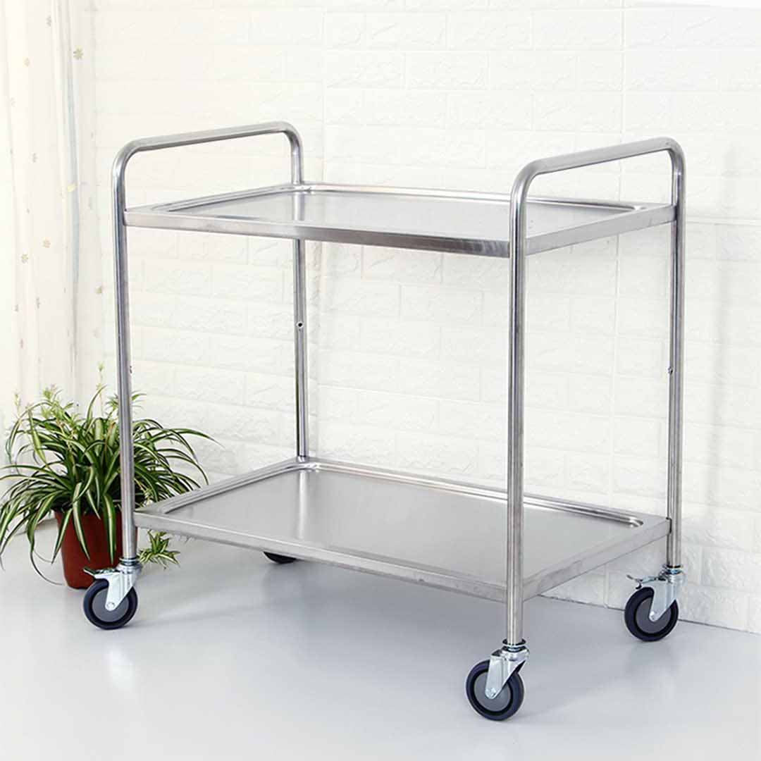 SOGA 2X 2 Tier 86x54x94cm Stainless Steel Kitchen Dinning Food Cart Trolley Utility Round Large - Cafe Supply