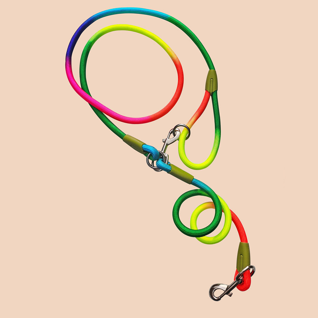SOGA 2X 220cm Multifunction Hands-Free Rope Pet Cat Dog Puppy Double Ended Leash for Walking Training Tracking Obedience Rainbow - Cafe Supply