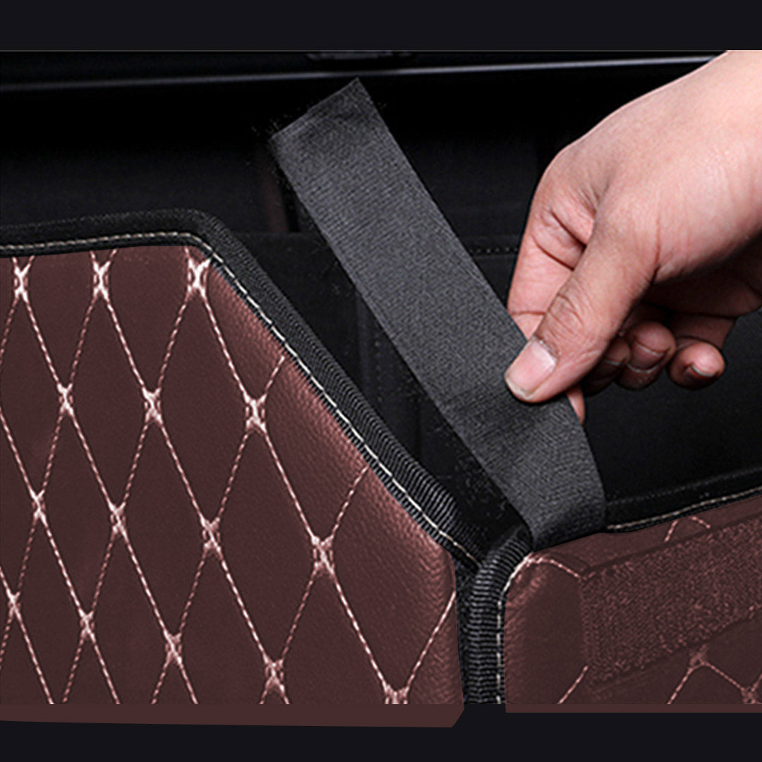 SOGA 2X Leather Car Boot Collapsible Foldable Trunk Cargo Organizer Portable Storage Box Coffee/Gold Stitch Small - Cafe Supply
