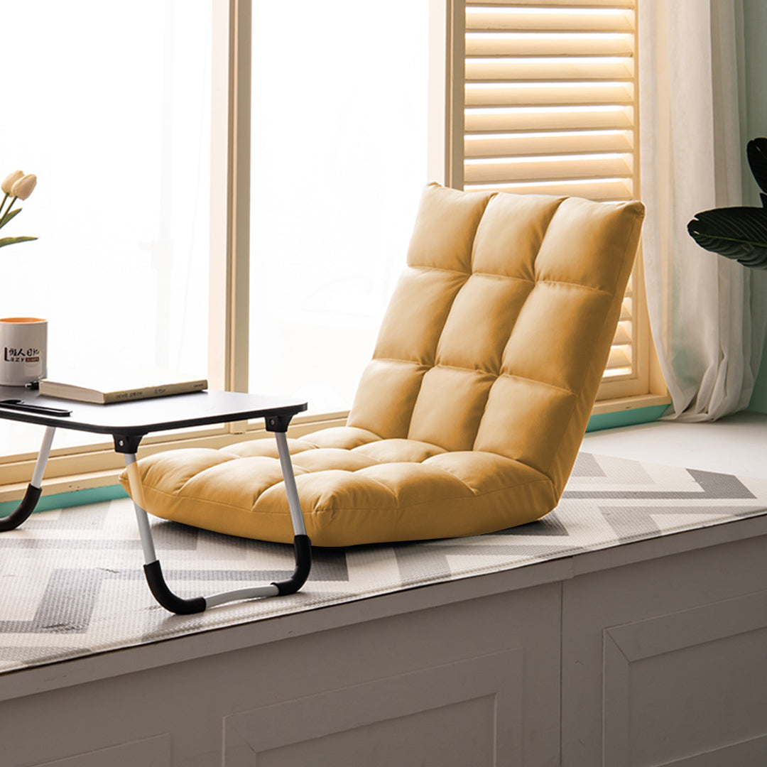 SOGA 4X Yellow Lounge Floor Recliner Adjustable Gaming Sofa Bed Foldable Indoor Outdoor Backrest Seat Home Office Decor - Cafe Supply