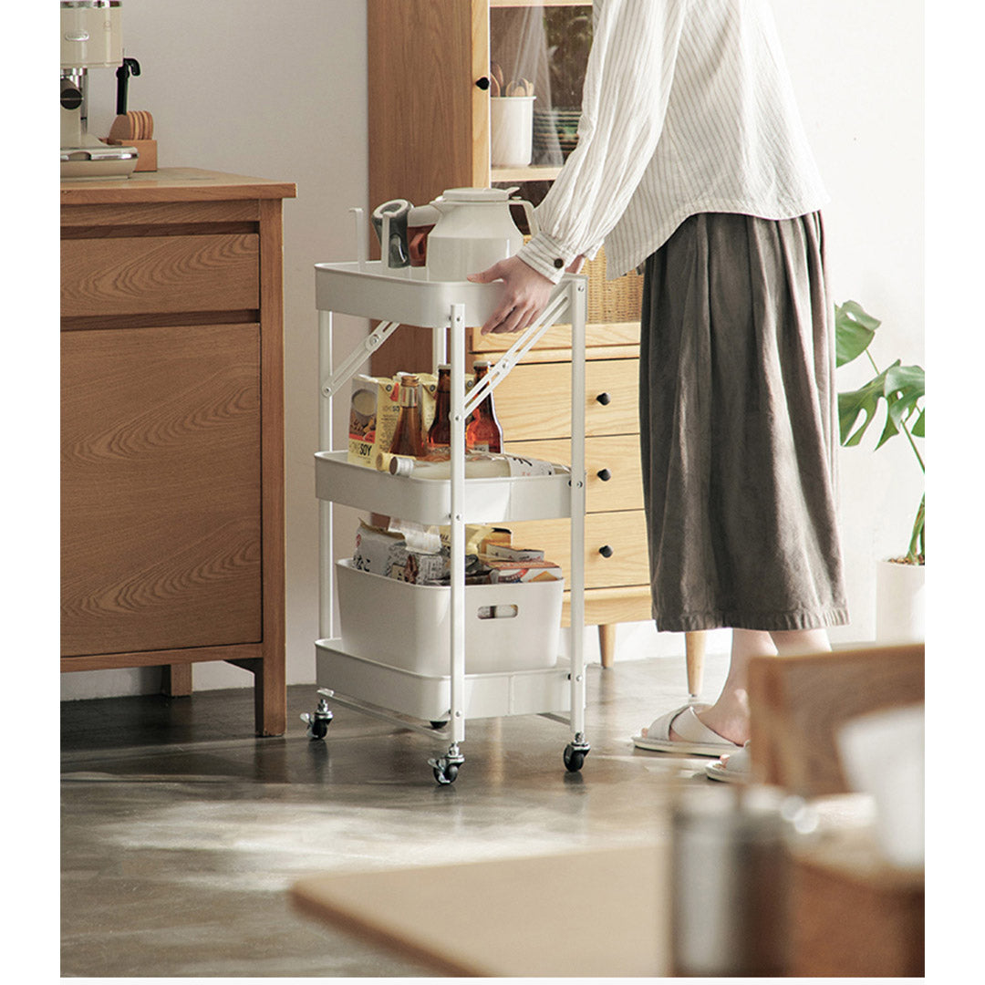 SOGA 2X 3 Tier Steel White Foldable Kitchen Cart Multi-Functional Shelves Portable Storage Organizer with Wheels - Cafe Supply