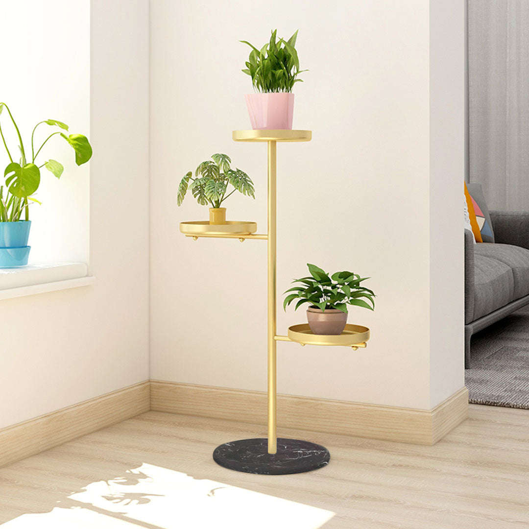 SOGA 3 Tier Gold Round Plant Stand Flowerpot Tray Display Living Room Balcony Metal Decorative Shelf - Cafe Supply