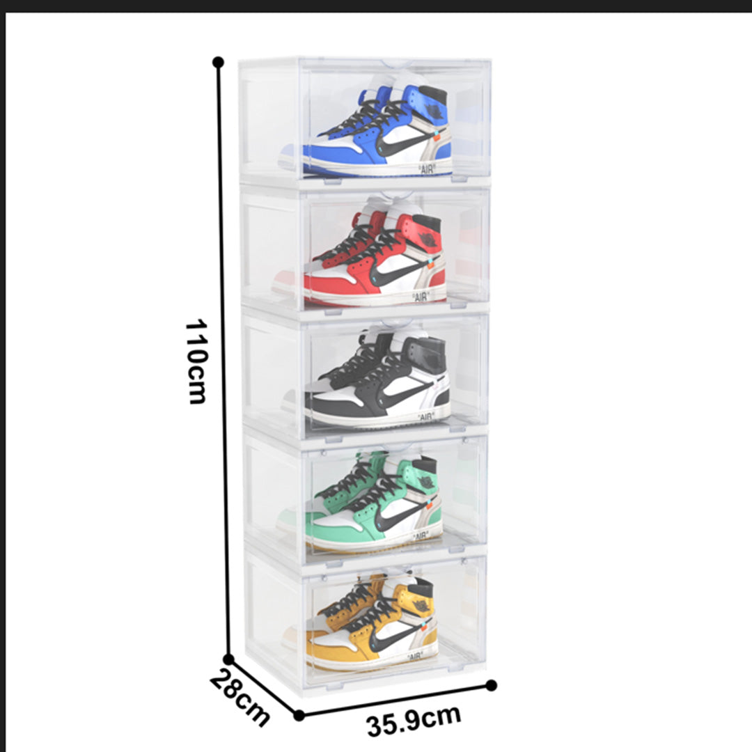 SOGA 2X 5 Tier Transparent Portable Shoe Organiser Sneaker Footwear Folding Plastic Bin Stackable Storage Box with Magnetic Door - Cafe Supply