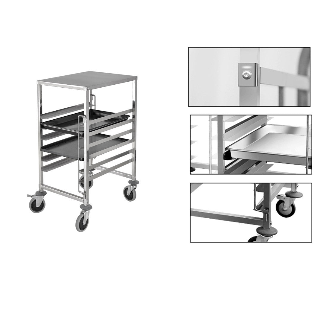SOGA 2X Gastronorm Trolley 7 Tier Stainless Steel Bakery Trolley Suits 60cmx40cm Tray with Working Surface - Cafe Supply