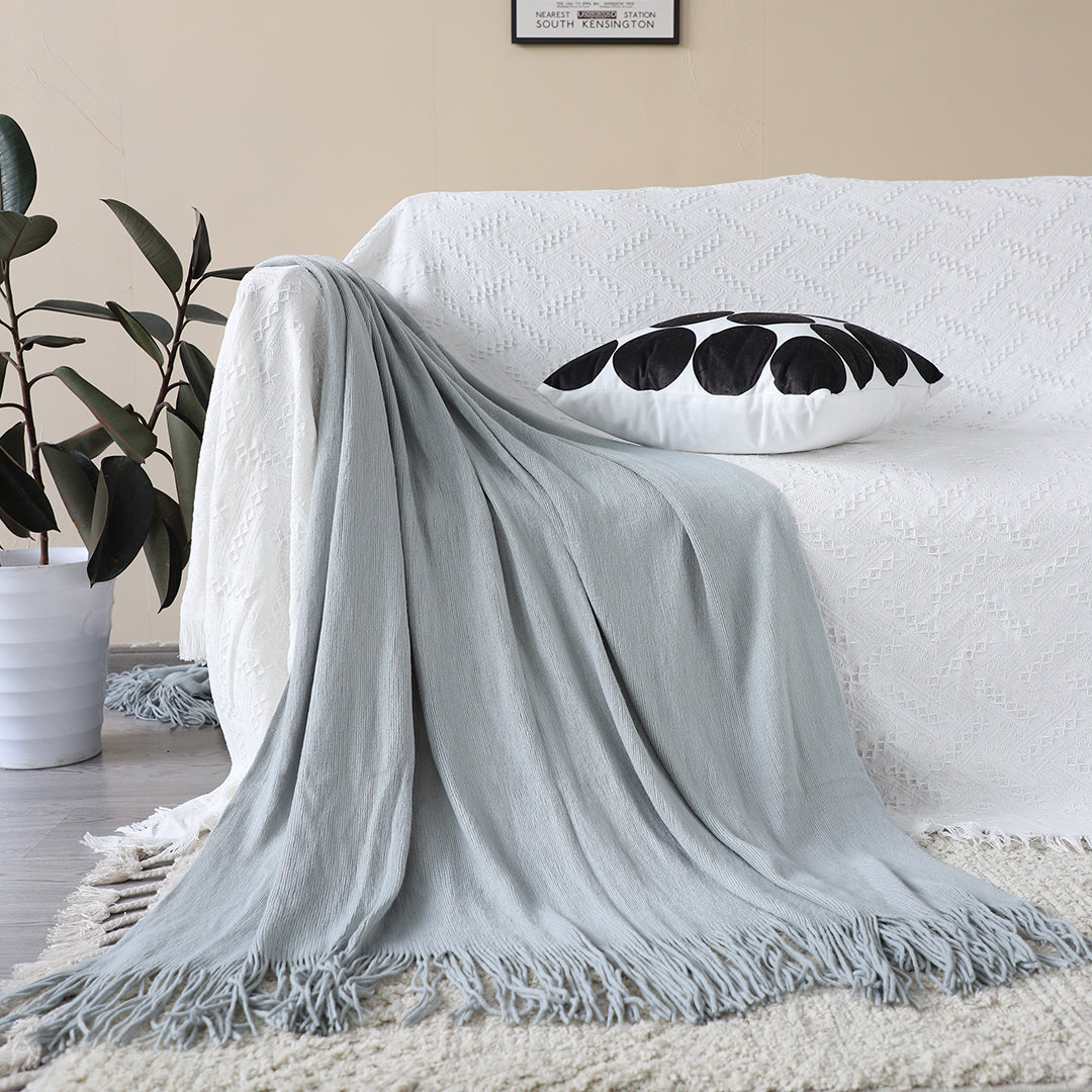 SOGA Grey Acrylic Knitted Throw Blanket Solid Fringed Warm Cozy Woven Cover Couch Bed Sofa Home Decor - Cafe Supply