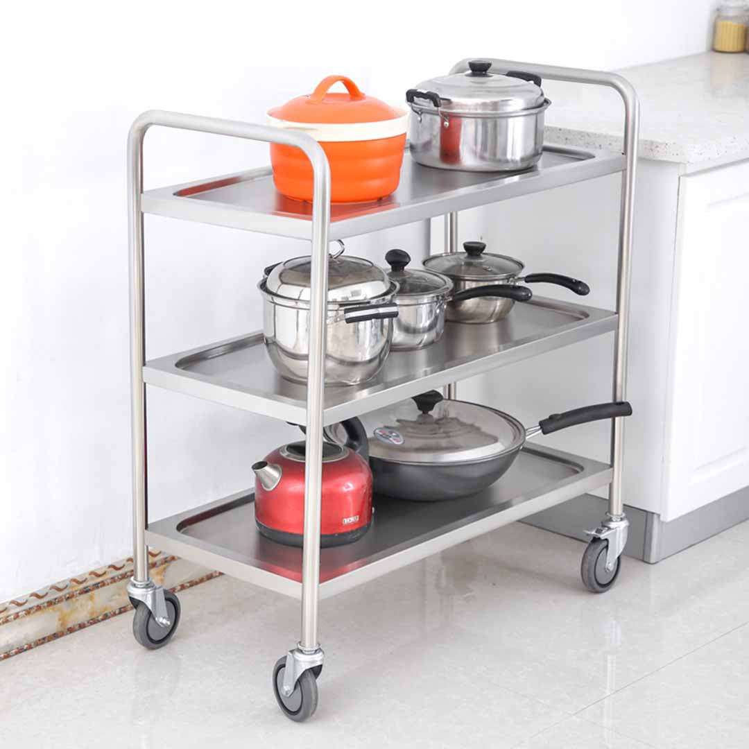 SOGA 3 Tier 81x46x85cm Stainless Steel Kitchen Dinning Food Cart Trolley Utility Round Small - Cafe Supply
