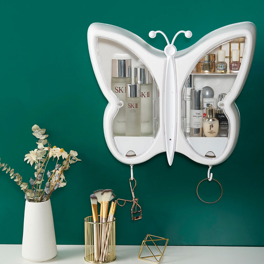 SOGA White Butterfly Shape Wall-Mounted Makeup Organiser Dustproof Waterproof Bathroom Storage Box Home Decor - Cafe Supply