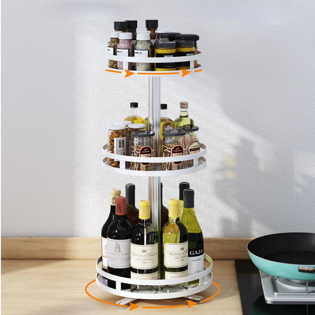 SOGA 2X 3 Tier Steel White Round Rotating Multi-Function Kitchen Portable Storage Spice Seasoning Kitchen Countertop Organiser Shelf - Cafe Supply