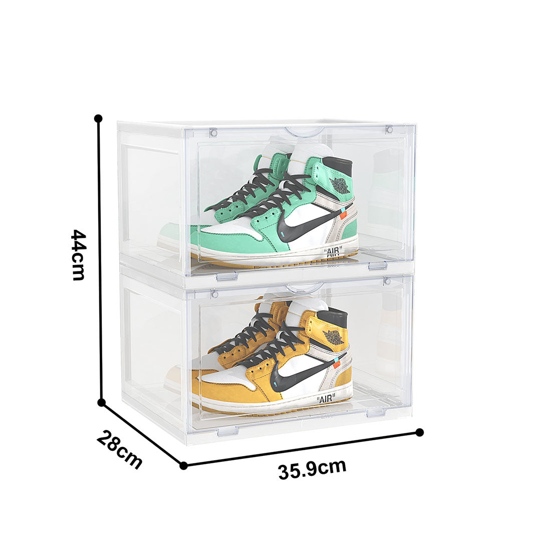 SOGA 2 Tier Transparent Portable Shoe Organiser Sneaker Footwear Folding Plastic Bin Stackable Storage Box with Magnetic Door - Cafe Supply