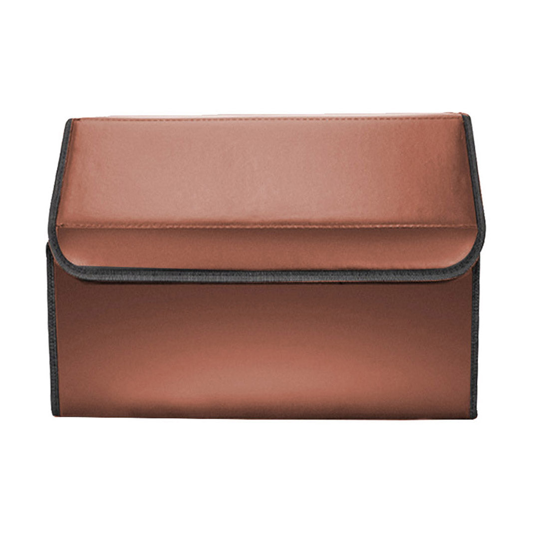 SOGA 2X Leather Car Boot Collapsible Foldable Trunk Cargo Organizer Portable Storage Box Coffee Small - Cafe Supply