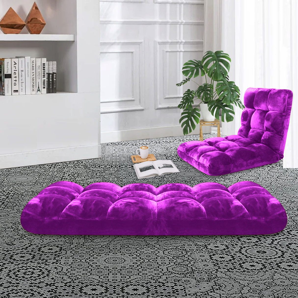 SOGA Floor Recliner Folding Lounge Sofa Futon Couch Folding Chair Cushion Purple - Cafe Supply