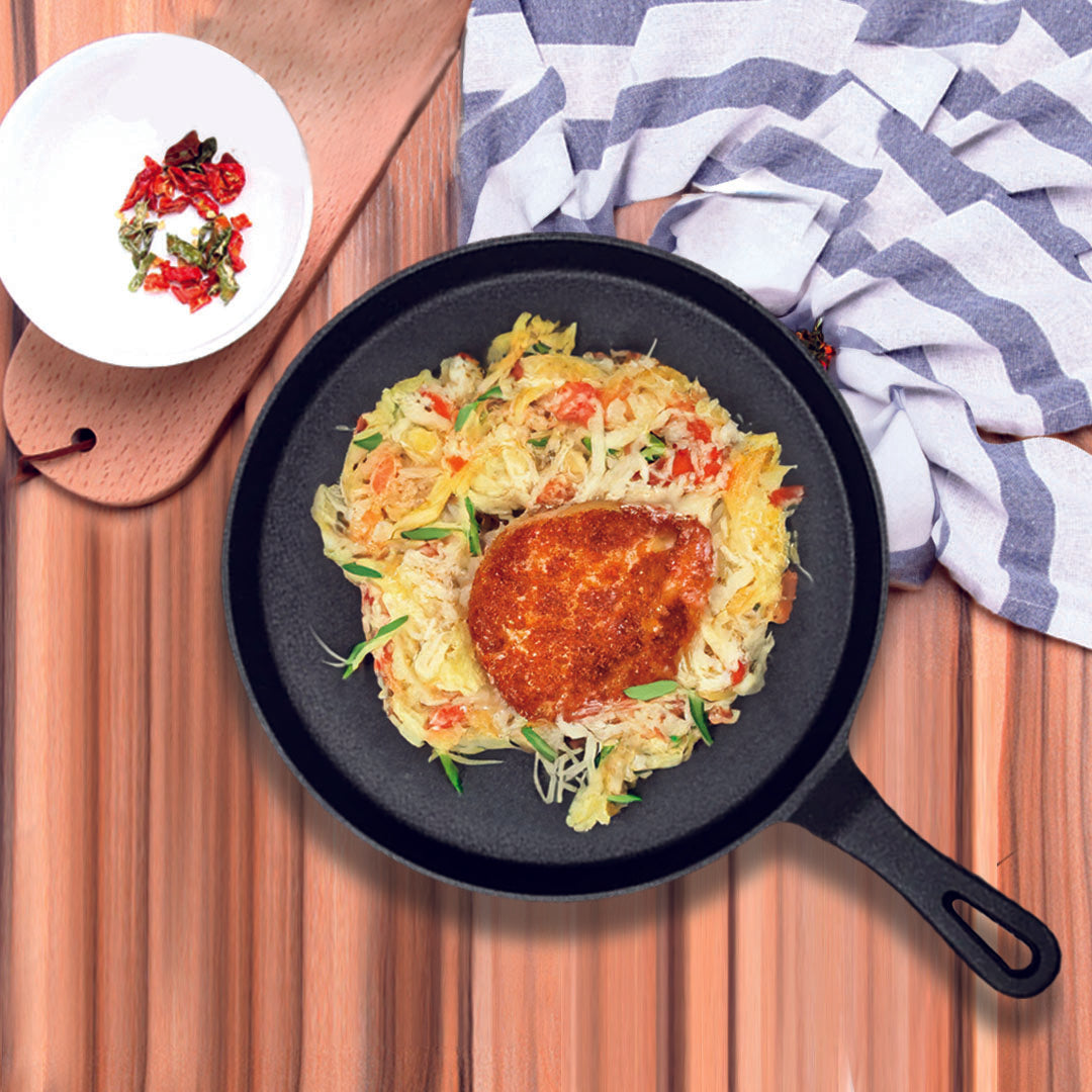 SOGA 2X 26cm Round Cast Iron Frying Pan Skillet Griddle Sizzle Platter - Cafe Supply