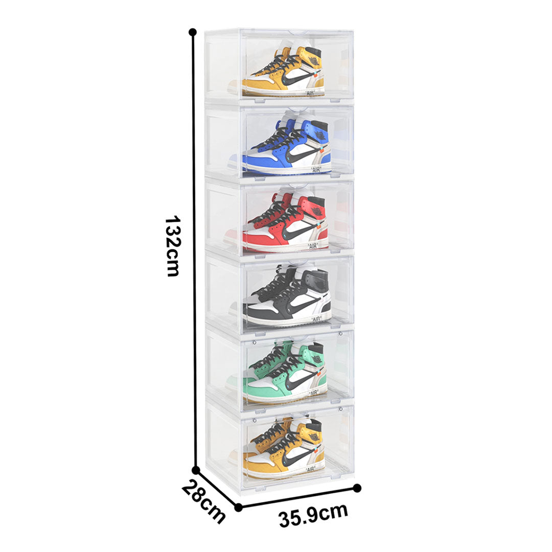 SOGA 2X 6 Tier Transparent Portable Shoe Organiser Sneaker Footwear Folding Plastic Bin Stackable Storage Box with Magnetic Door - Cafe Supply