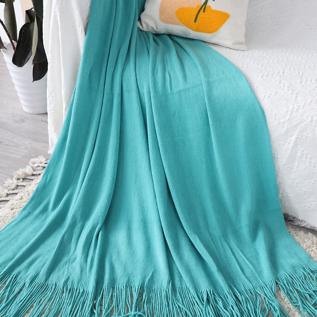 SOGA Teal Acrylic Knitted Throw Blanket Solid Fringed Warm Cozy Woven Cover Couch Bed Sofa Home Decor - Cafe Supply