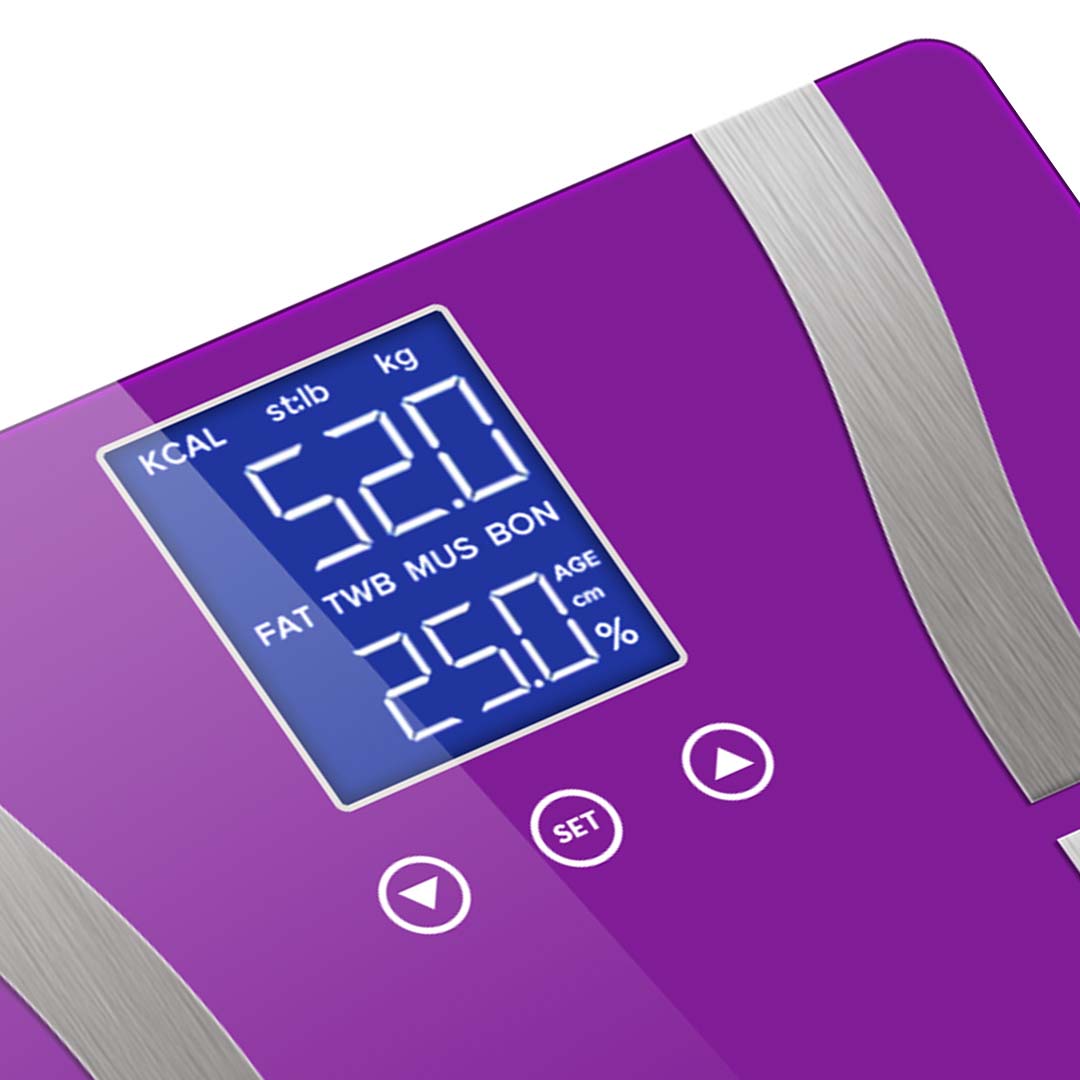 SOGA 2X Digital Body Fat Scale Bathroom Scales Weight Gym Glass Water LCD Purple/Pink - Cafe Supply