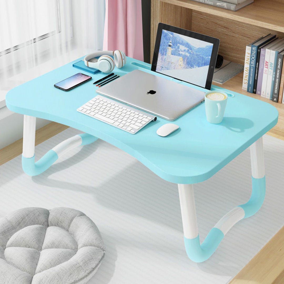 SOGA 2X Blue Portable Bed Table Adjustable Foldable Bed Sofa Study Table Laptop Mini Desk with Notebook Stand Cup Slot Home Decor - Cafe Supply