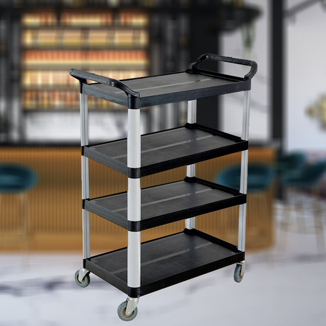SOGA 2X 4 Tier Food Trolley Portable Kitchen Cart Multifunctional Big Utility Service with wheels 950x500x1270mm Black - Cafe Supply