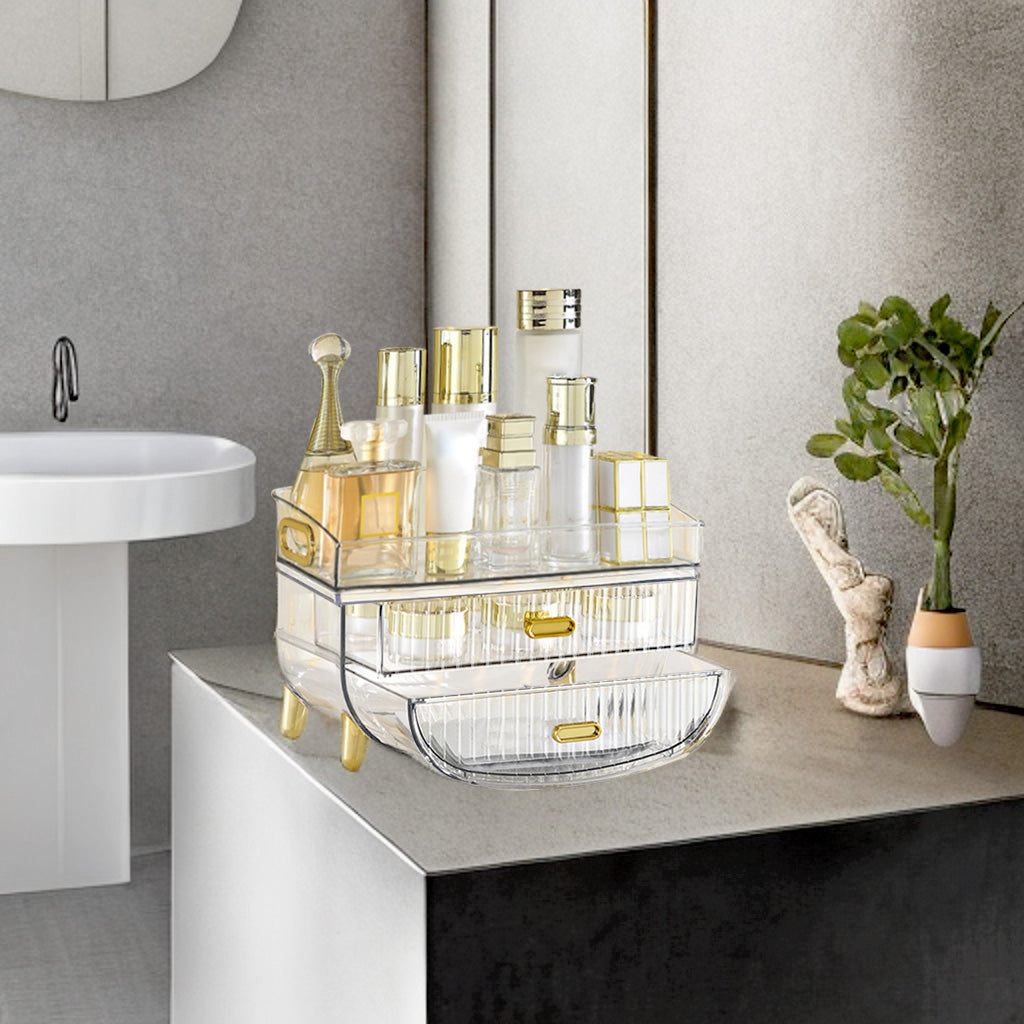 SOGA 2X 3 Tier Transparent Multifunctional Countertop Cosmetic Storage Makeup Skincare Holder Jewelry Cabinet Bathroom Desk Drawer Vanity Organiser - Cafe Supply