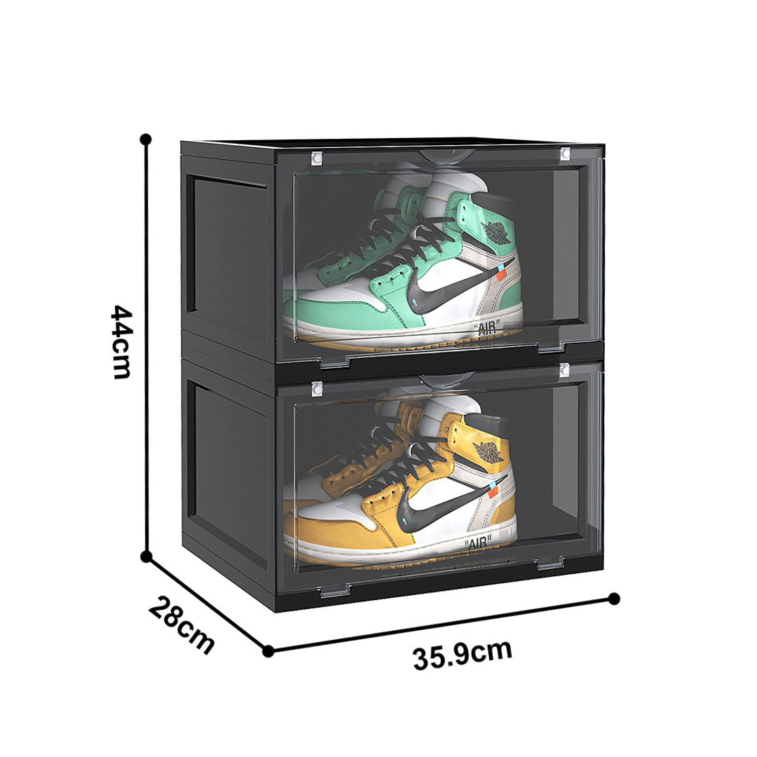 SOGA 2X 2 Tier Black Portable Shoe Organiser Sneaker Footwear Folding Plastic Bin Stackable Storage Box with Magnetic Door - Cafe Supply
