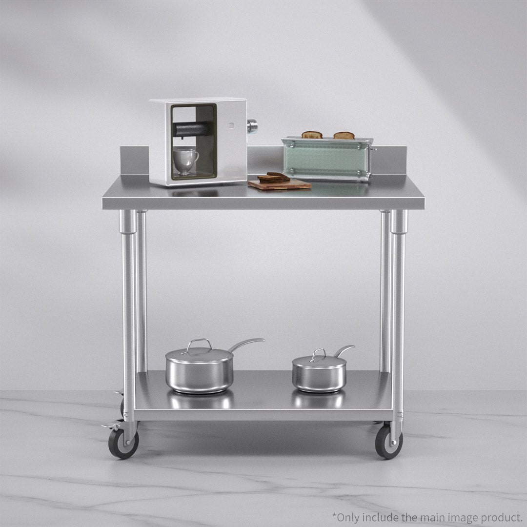 SOGA 100cm Commercial Catering Kitchen Stainless Steel Prep Work Bench Table with Backsplash and Caster Wheels - Cafe Supply