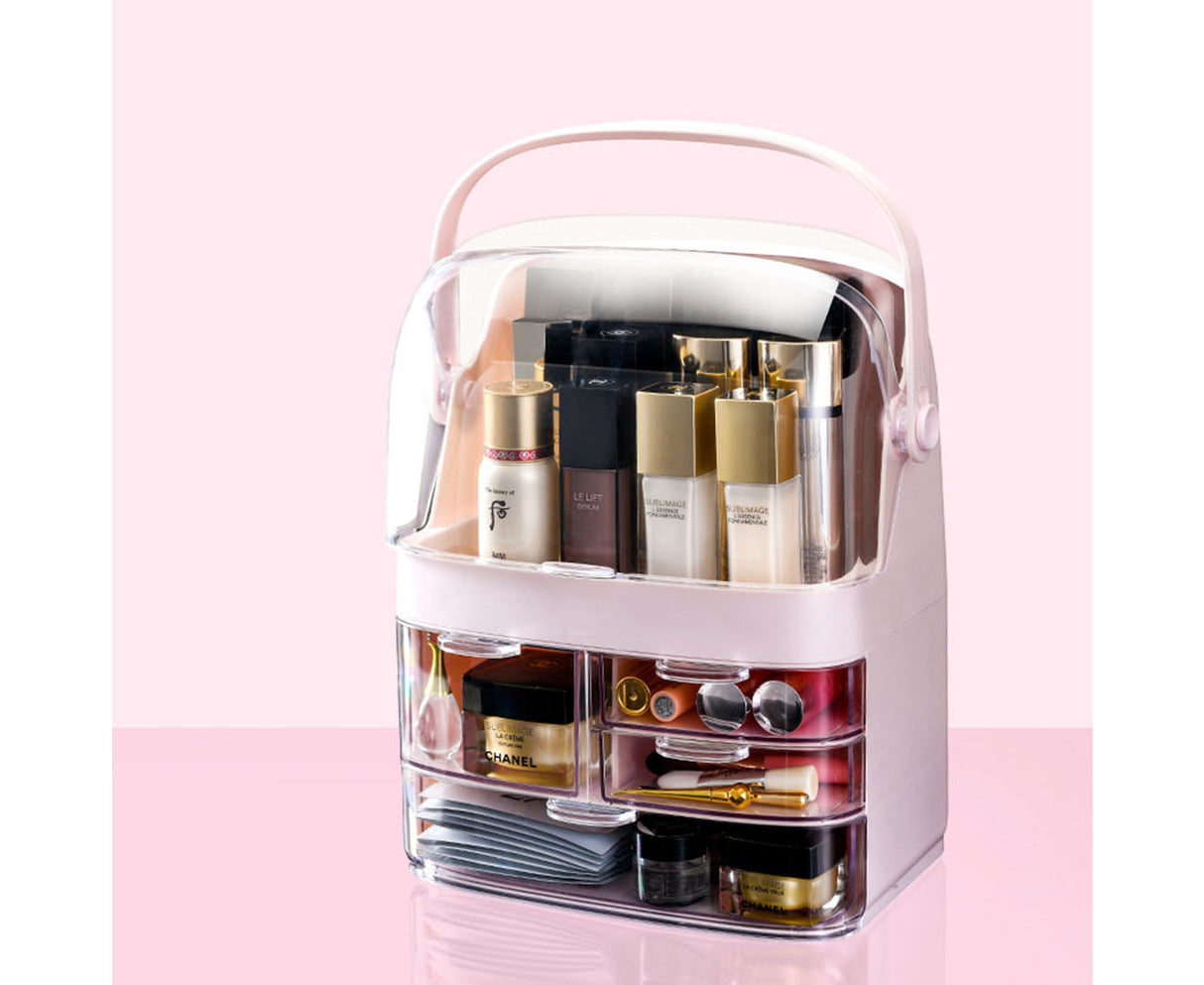SOGA 2X 3 Tier Pink Countertop Makeup Cosmetic Storage Organiser Skincare Holder Jewelry Storage Box with Handle - Cafe Supply