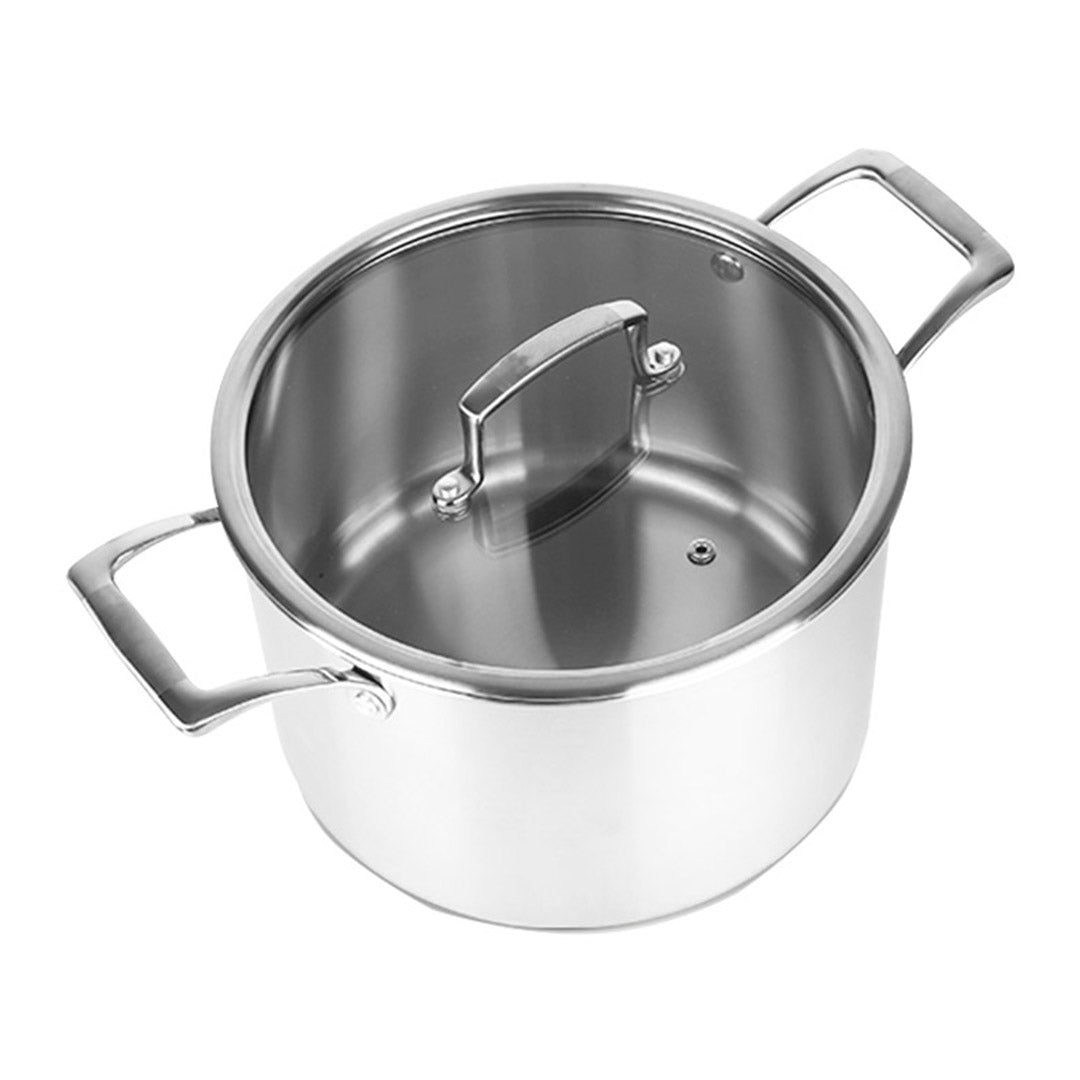 SOGA 2X 22cm Stainless Steel Soup Pot Stock Cooking Stockpot Heavy Duty Thick Bottom with Glass Lid - Cafe Supply