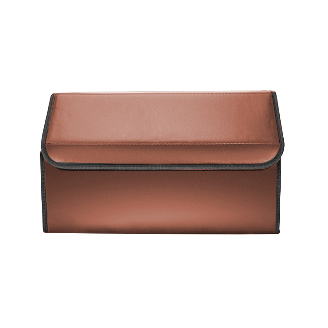 SOGA Leather Car Boot Collapsible Foldable Trunk Cargo Organizer Portable Storage Box Coffee Large - Cafe Supply