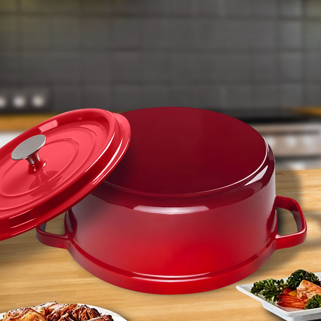 SOGA 2X Cast Iron 22cm Enamel Porcelain Stewpot Casserole Stew Cooking Pot With Lid Red - Cafe Supply
