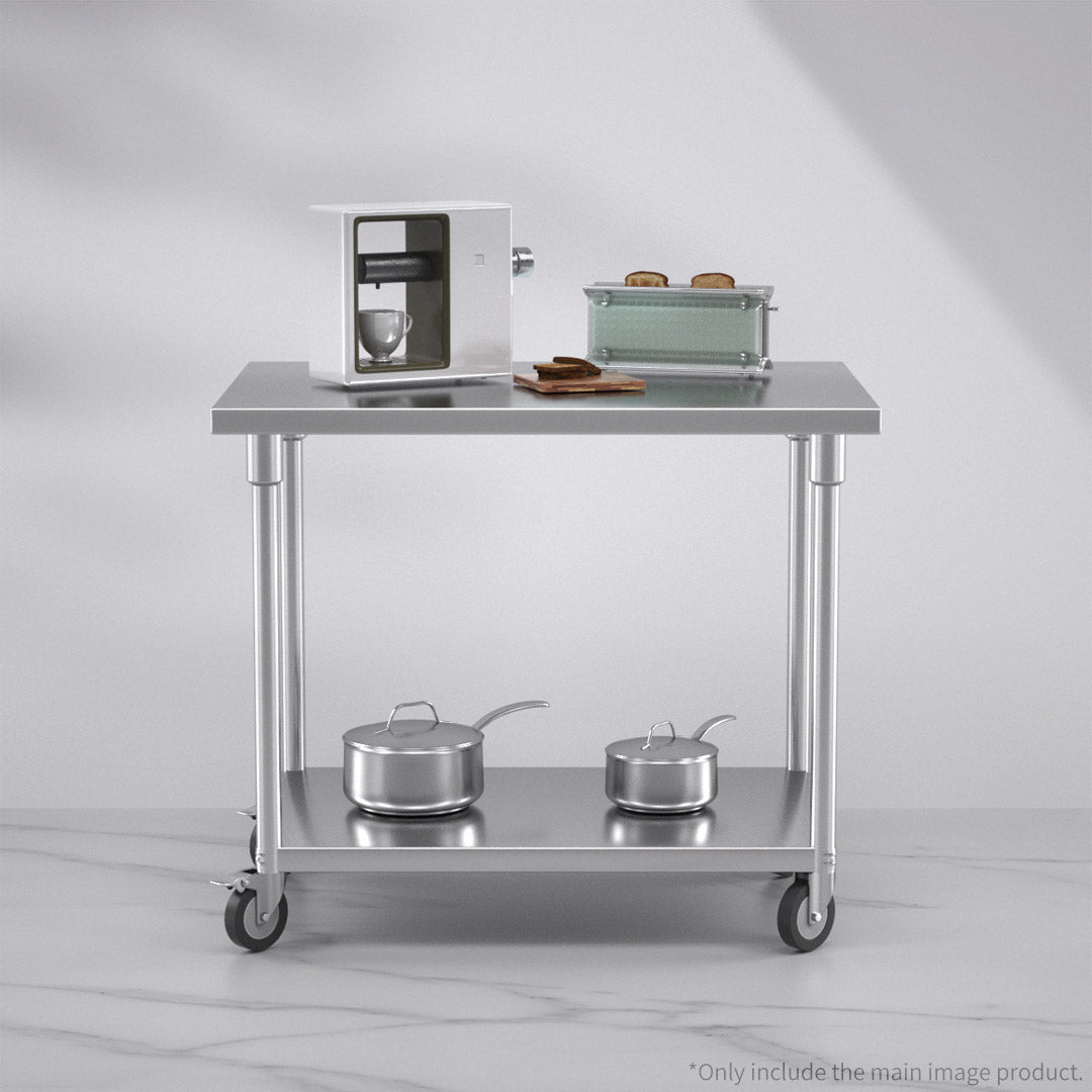 SOGA 100cm Commercial Catering Kitchen Stainless Steel Prep Work Bench Table with Wheels - Cafe Supply