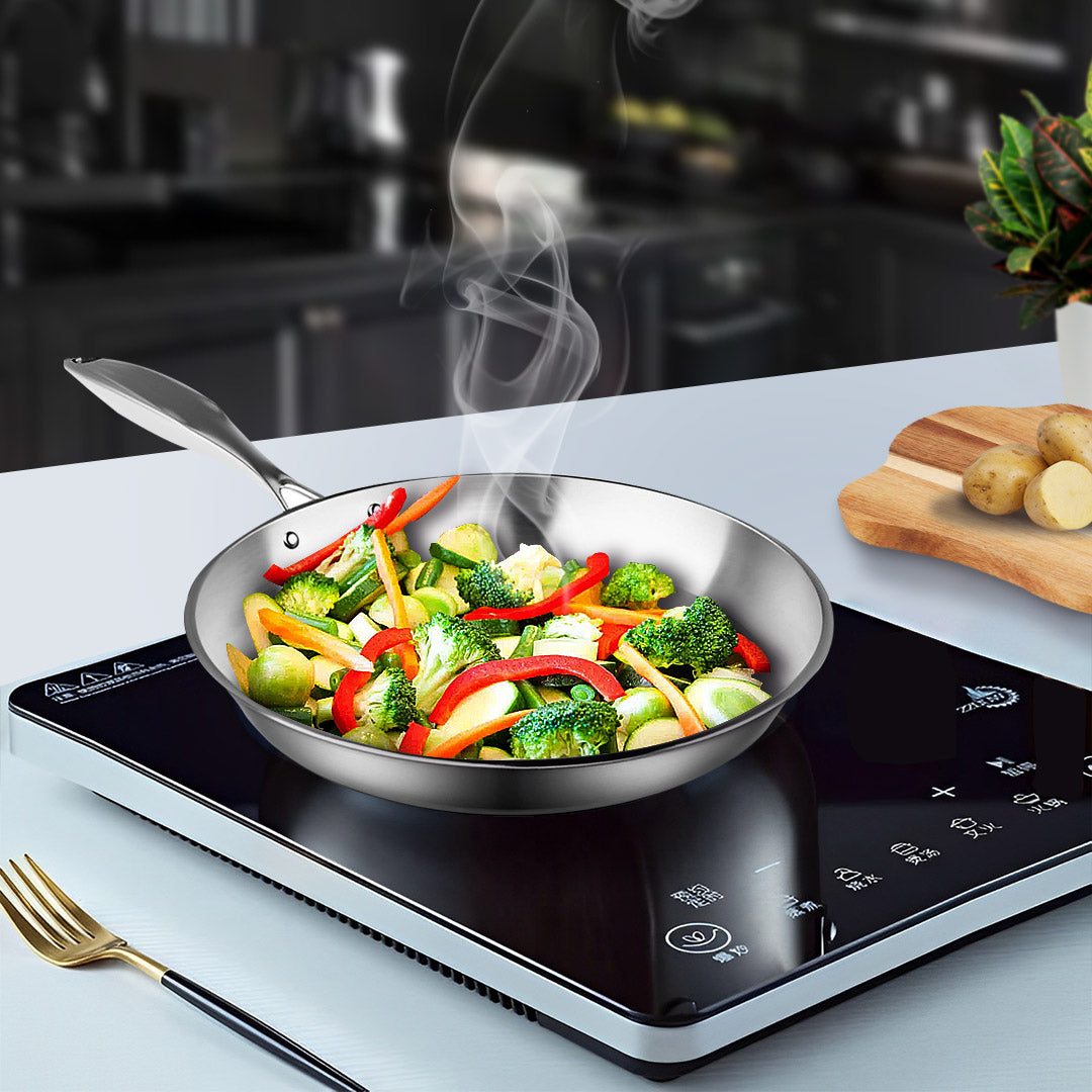 SOGA Stainless Steel Fry Pan 34cm Frying Pan Top Grade Induction Cooking FryPan - Cafe Supply