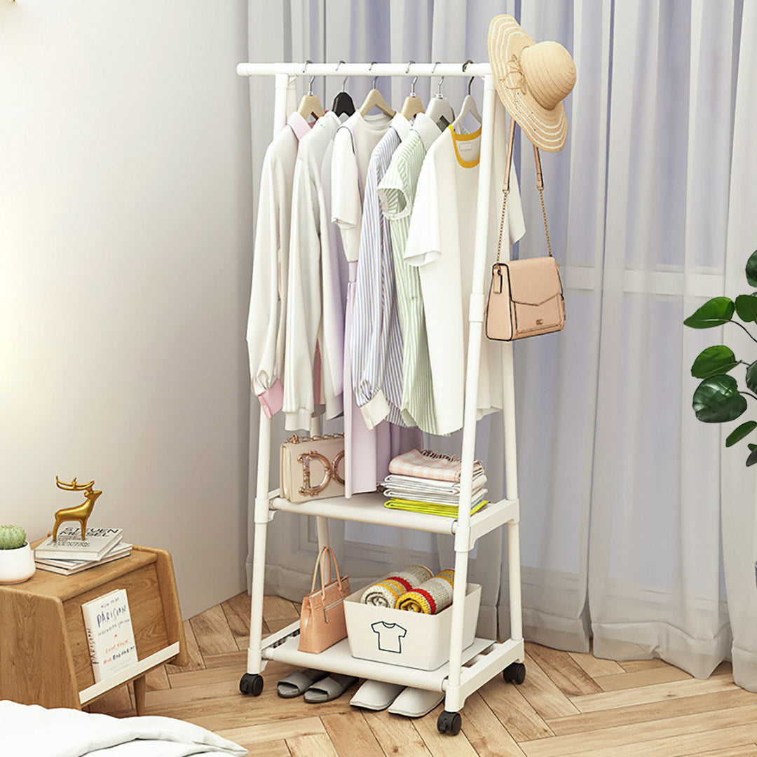 SOGA 2X 2-in-1 Organiser Clothes Shoe Rack Space-Saving Triangular Storage with Wheels White - Cafe Supply