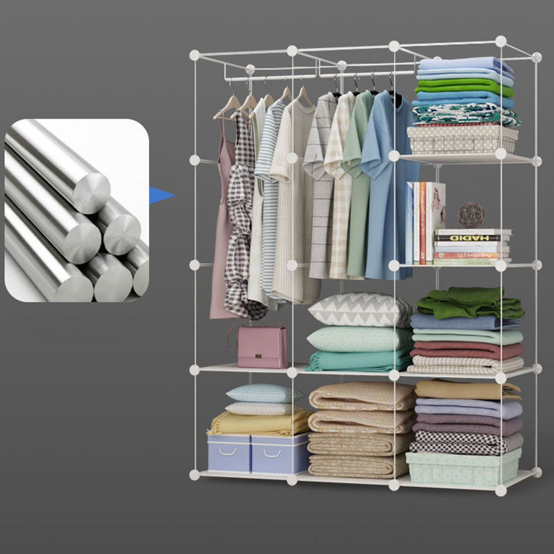 SOGA 10 Cubes White Portable Wardrobe Divide-Grid Modular Storage Organiser Foldable Closet with Doors - Cafe Supply