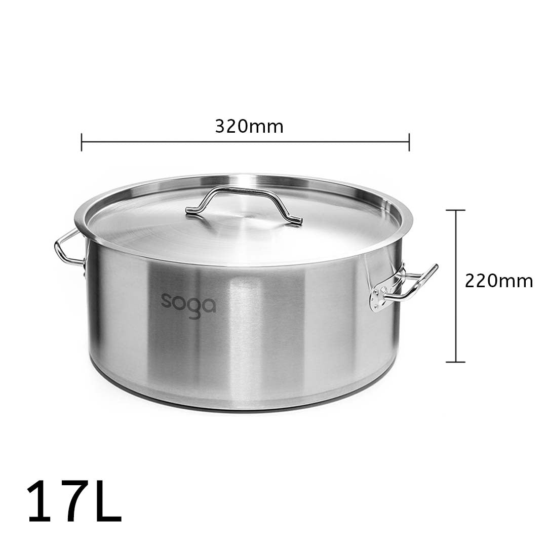 SOGA Dual Burners Cooktop Stove, 30cm Cast Iron Skillet and 17L Stainless Steel Stockpot - Cafe Supply