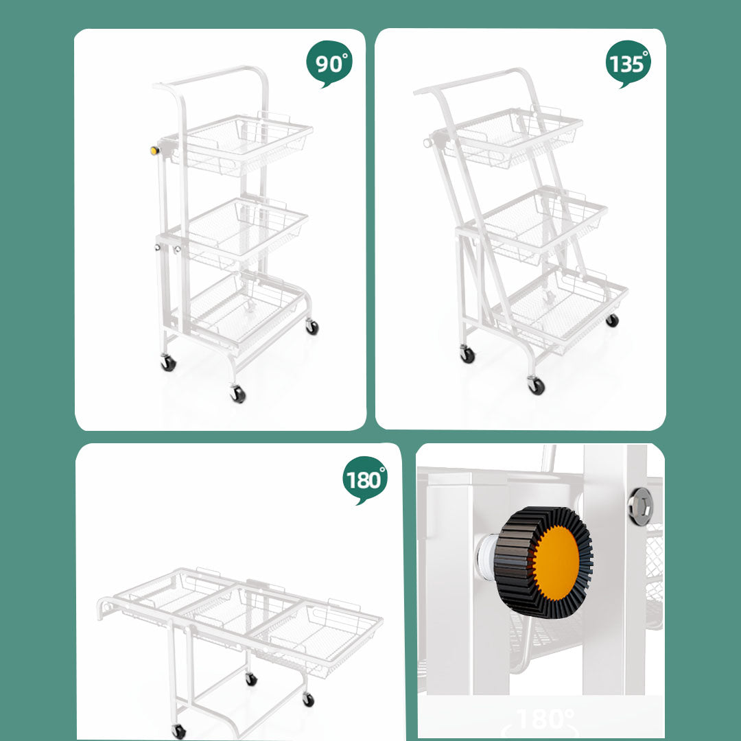 SOGA 3 Tier Steel White Adjustable Kitchen Cart Multi-Functional Shelves Portable Storage Organizer with Wheels - Cafe Supply
