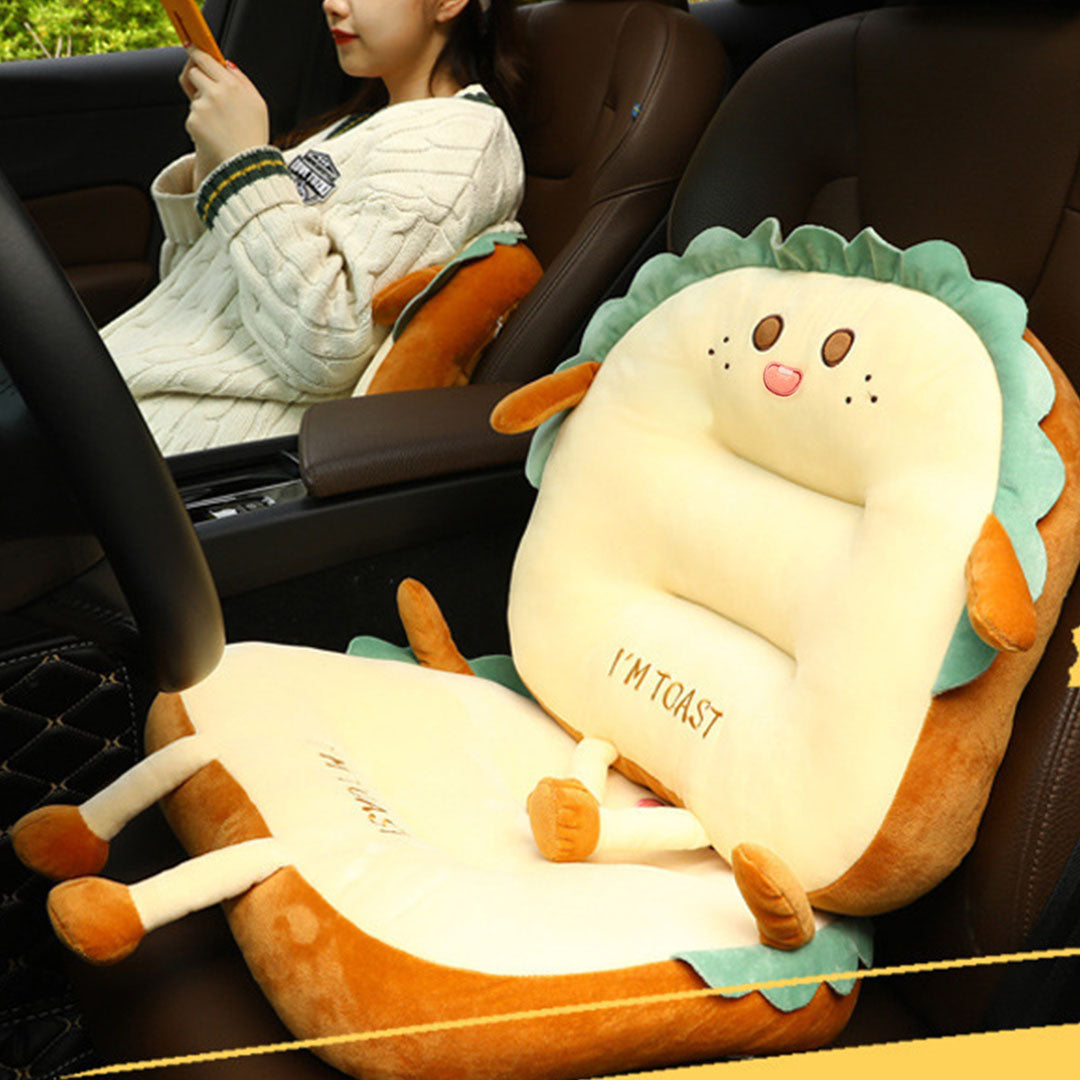 SOGA Cute Face Toast Bread Cushion Stuffed Car Seat Plush Cartoon Back Support Pillow Home Decor - Cafe Supply