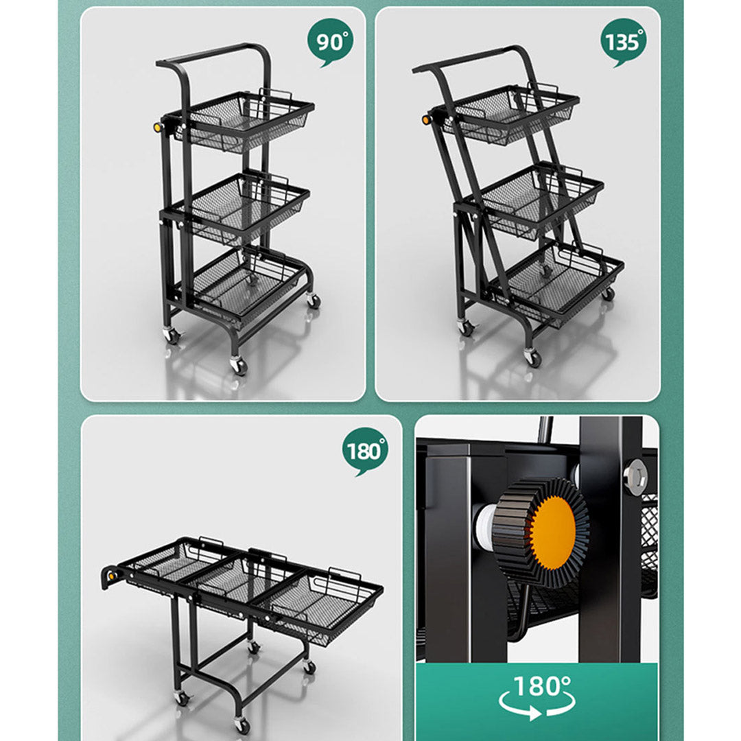 SOGA 2X 3 Tier Steel Black Adjustable Kitchen Cart Multi-Functional Shelves Portable Storage Organizer with Wheels - Cafe Supply