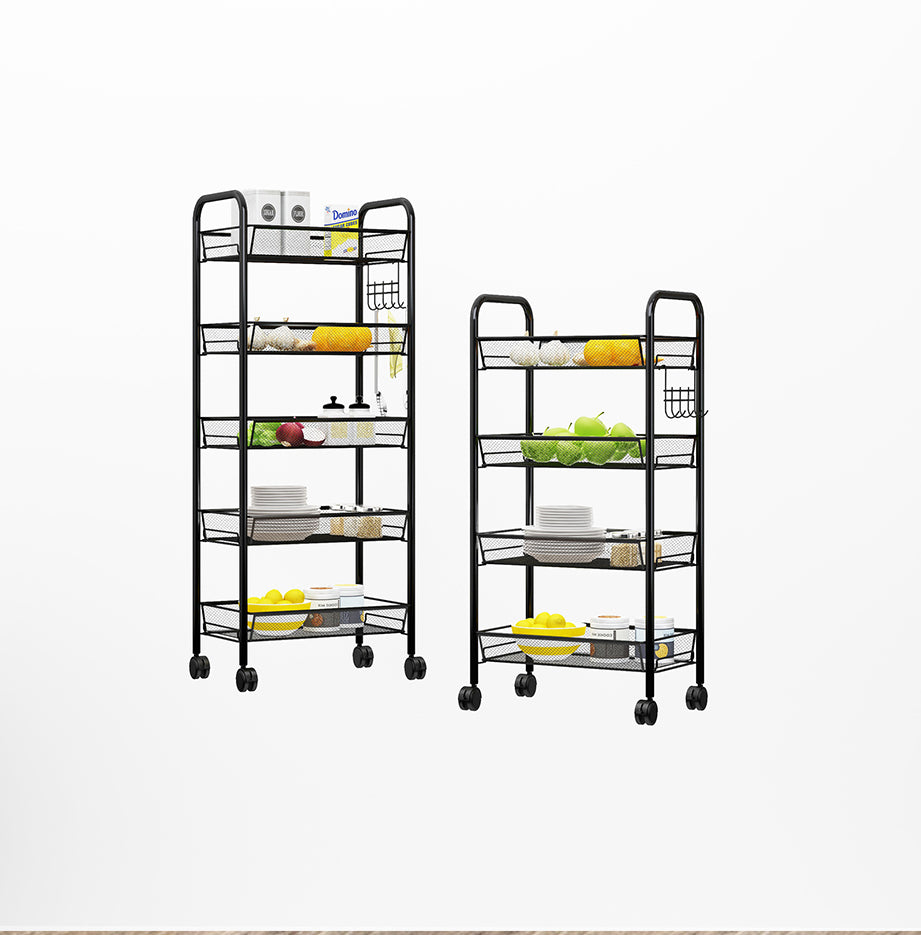 SOGA 2X 5 Tier Steel Black Bee Mesh Kitchen Cart Multi-Functional Shelves Portable Storage Organizer with Wheels - Cafe Supply