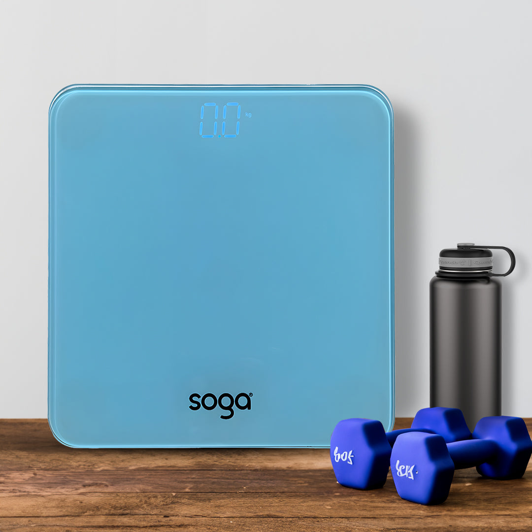 SOGA 180kg Digital Fitness Weight Bathroom Gym Body Glass LCD Electronic Scales Blue - Cafe Supply