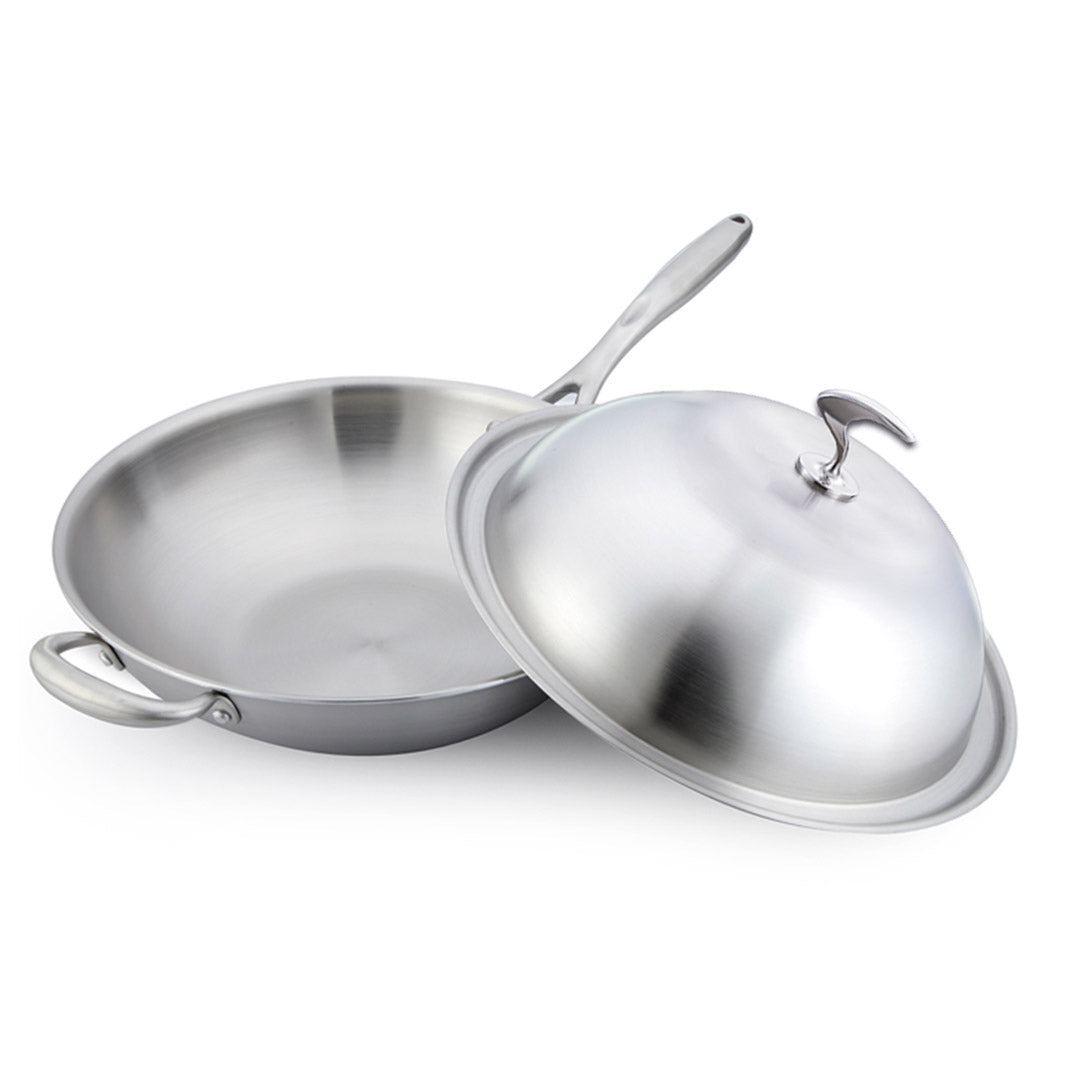 SOGA 2X 18/10 Stainless Steel Fry Pan 36cm Frying Pan Top Grade Skillet with Helper Handle and Lid - Cafe Supply