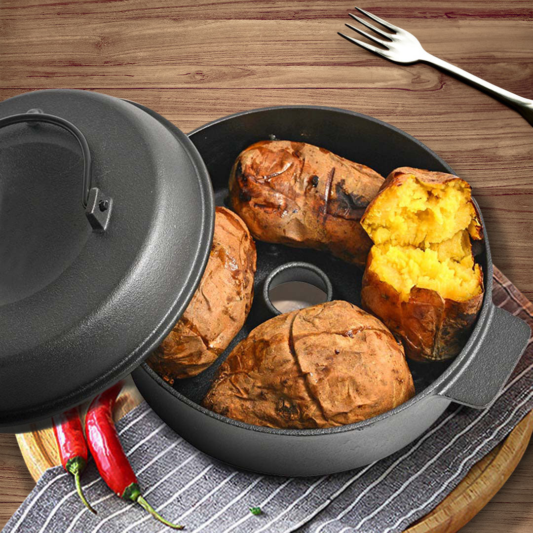 SOGA 2X 28cm Cast Iron Dutch Oven Pre-Seasoned Camping Stew Pot with Lid - Cafe Supply