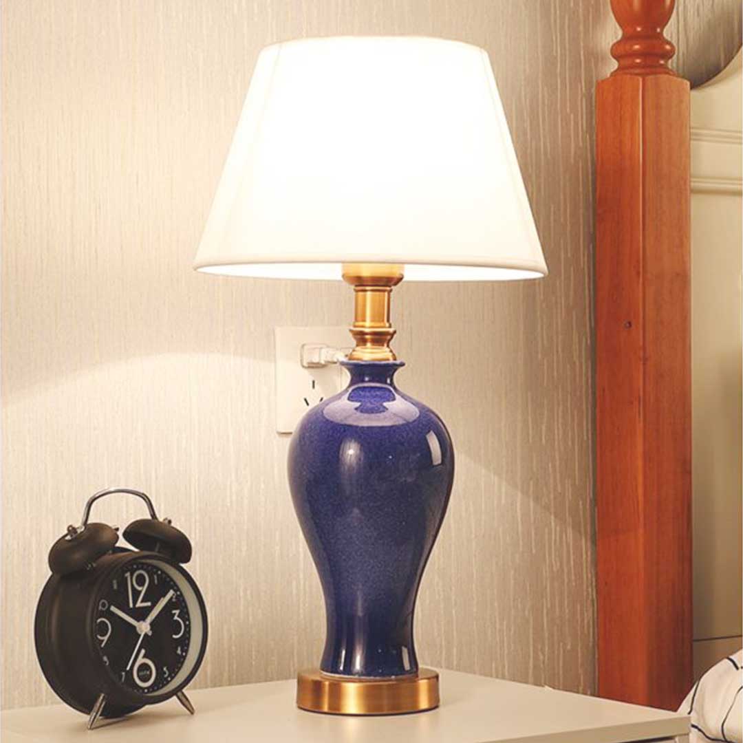 SOGA 4X Blue Ceramic Oval Table Lamp with Gold Metal Base - Cafe Supply