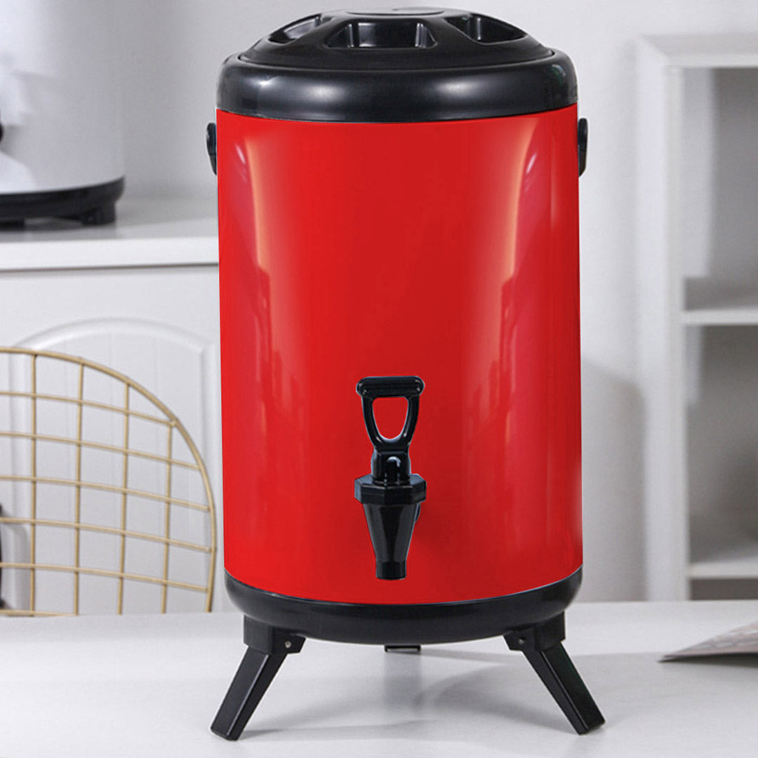 SOGA 10L Stainless Steel Insulated Milk Tea Barrel Hot and Cold Beverage Dispenser Container with Faucet Red - Cafe Supply