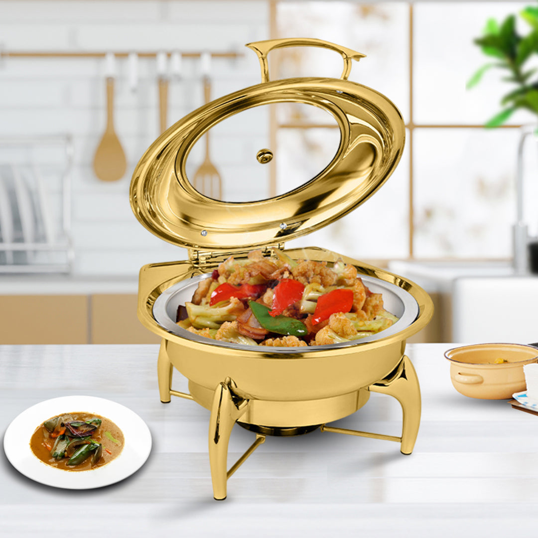 SOGA Gold Plated Stainless Steel Round Chafing Dish Tray Buffet Cater Food Warmer Chafer with Top Lid - Cafe Supply