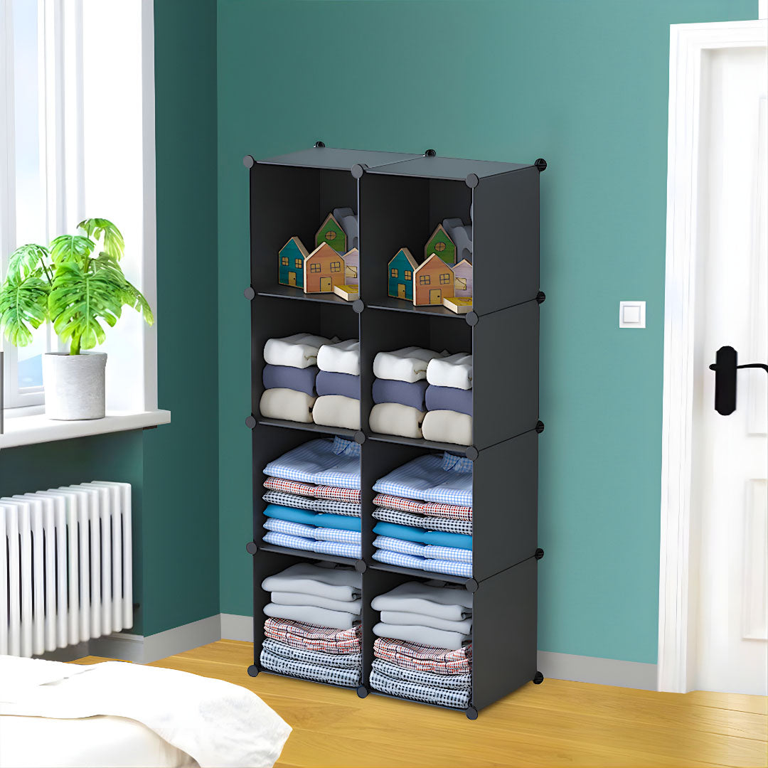 SOGA 4 Tier 8-Cube Black Portable Wardrobe Divide-Grid Modular Storage Organiser Foldable Closet - Cafe Supply