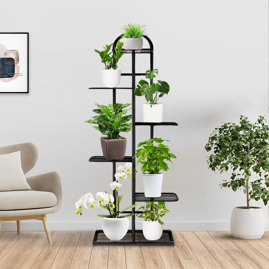 SOGA 2X 6 Tier 7 Pots Black Metal Plant Stand Flowerpot Display Shelf Rack Indoor Home Office Decor - Cafe Supply