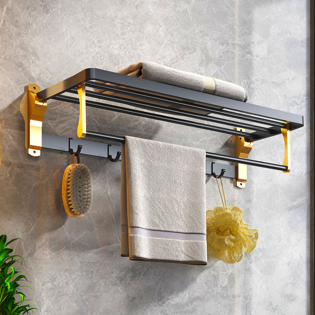 SOGA 2X 63cm Wall-Mounted Double Pole Towel Holder Bathroom Organiser Rail Hanger with Hooks - Cafe Supply