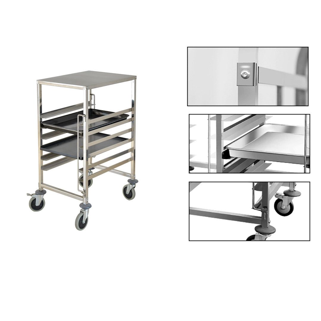 SOGA Gastronorm Trolley 7 Tier Stainless Steel Bakery Trolley Suits 60cmx40cm Tray with Working Surface - Cafe Supply