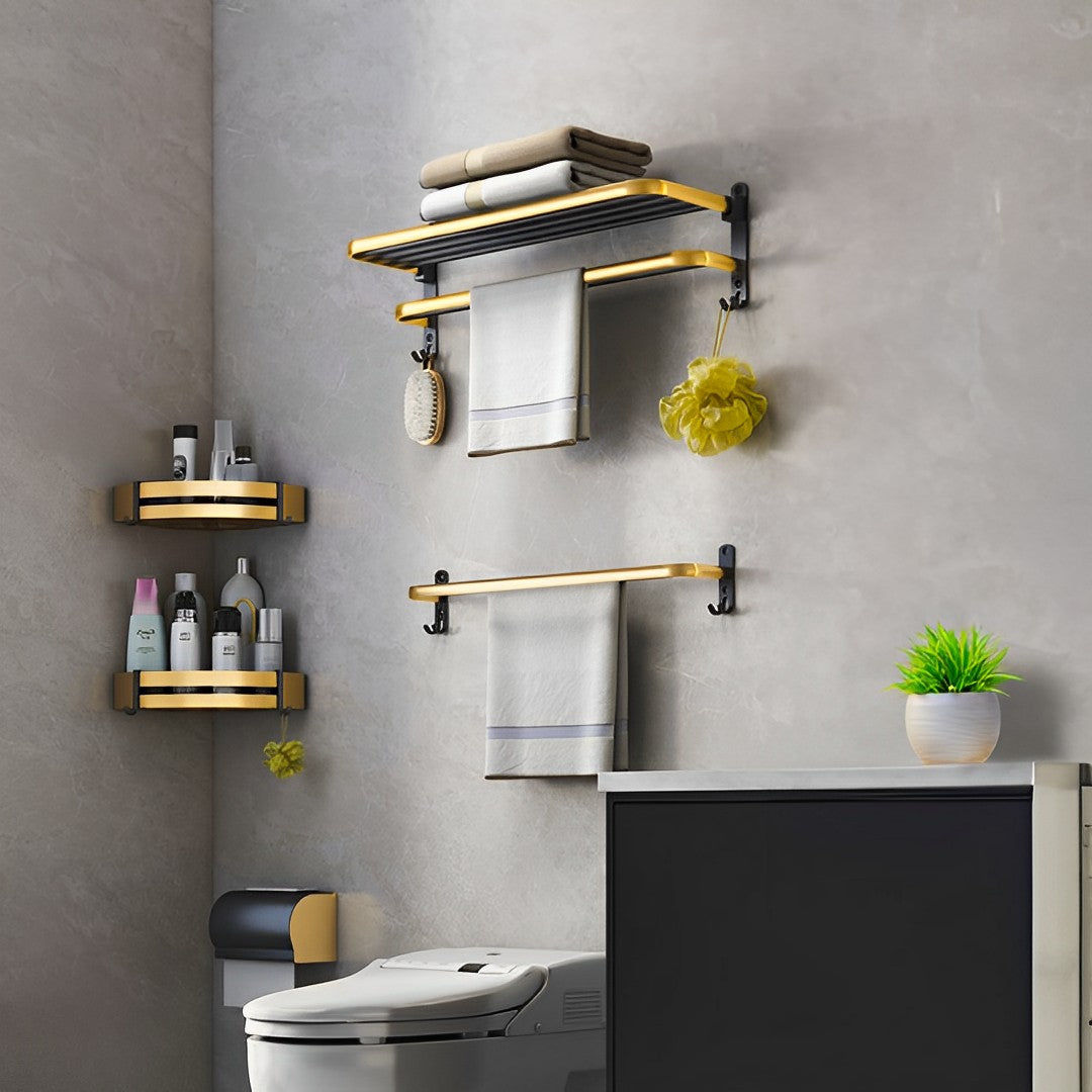 SOGA 2X 62cm Wall-Mounted Double Pole Towel Holder Bathroom Organiser Rail Hanger with Hooks - Cafe Supply